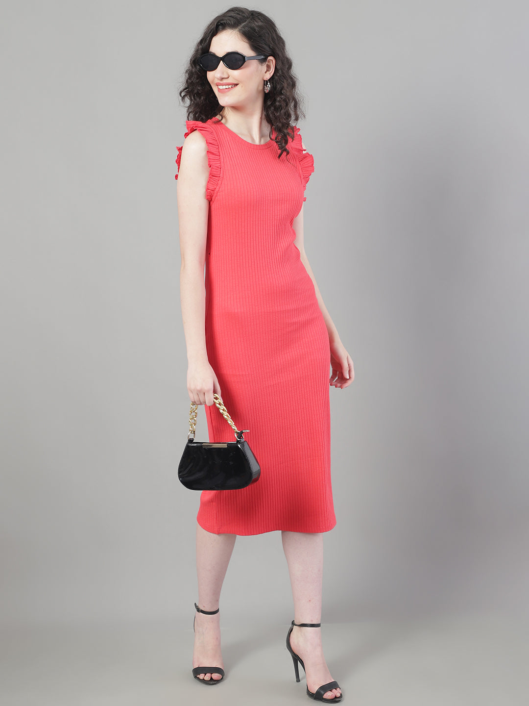 Cotton Ribbed Bodycon Sleeveless Red Dress