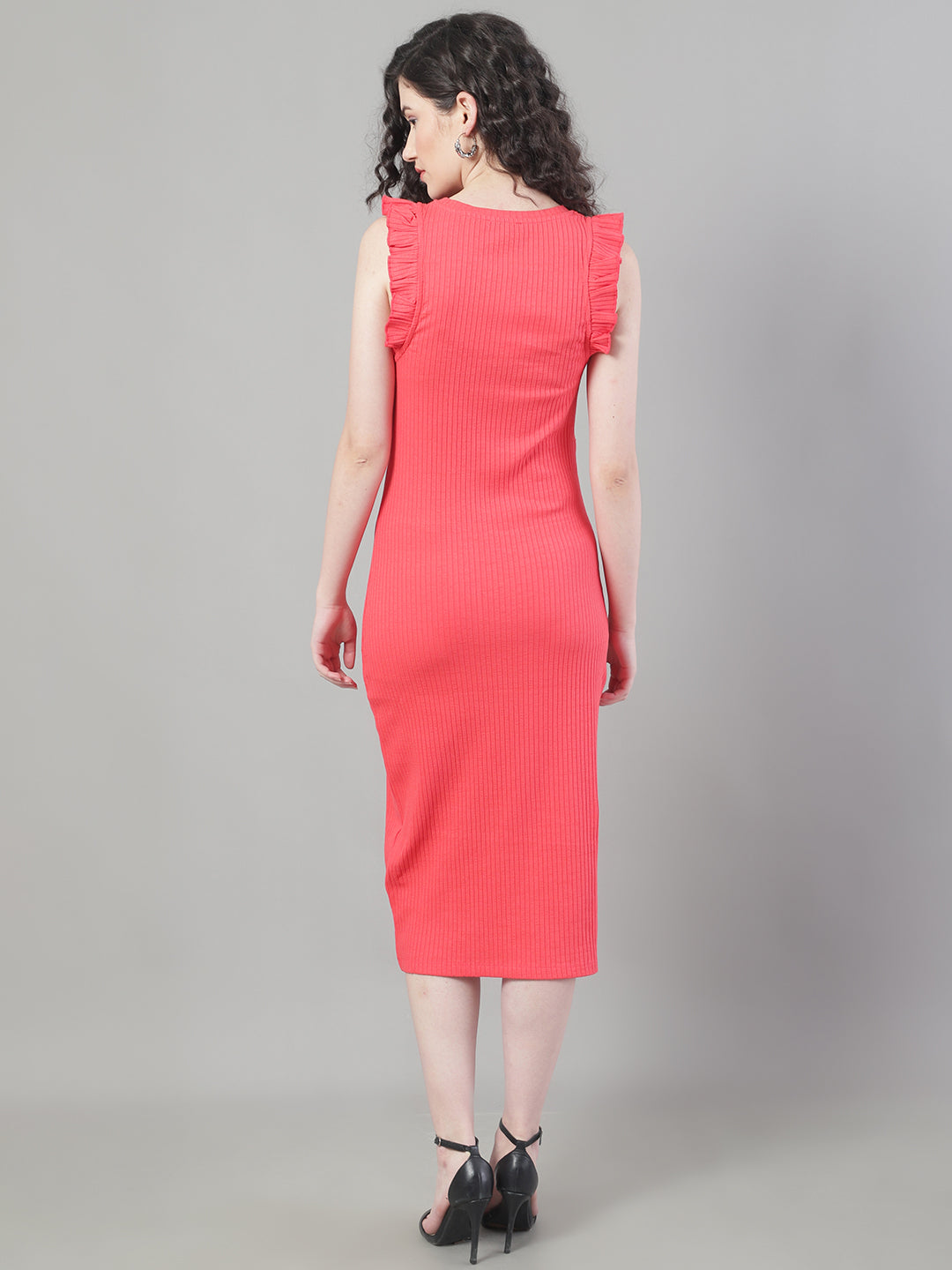 Cotton Ribbed Bodycon Sleeveless Red Dress