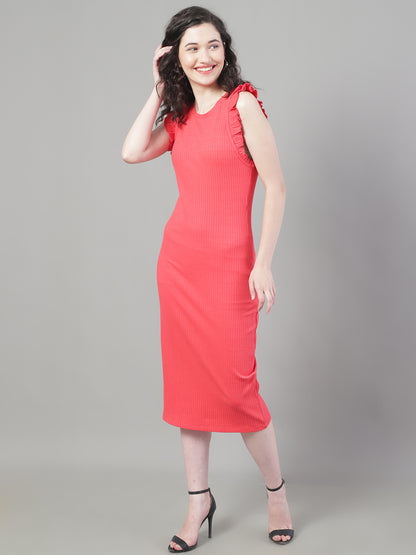 Cotton Ribbed Bodycon Sleeveless Red Dress