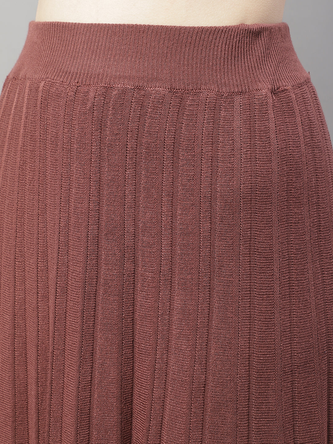 Wool Formal with Lining Pleated Flared Long Brown Skirt