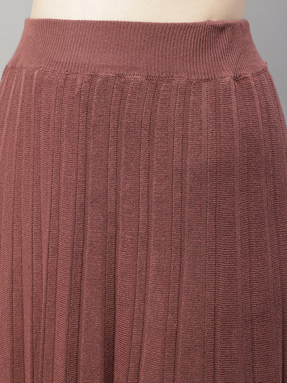 Wool Formal with Lining Pleated Flared Long Brown Skirt