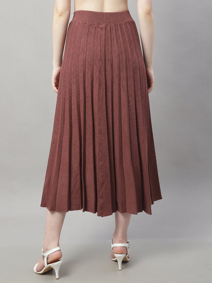 Wool Formal with Lining Pleated Flared Long Brown Skirt