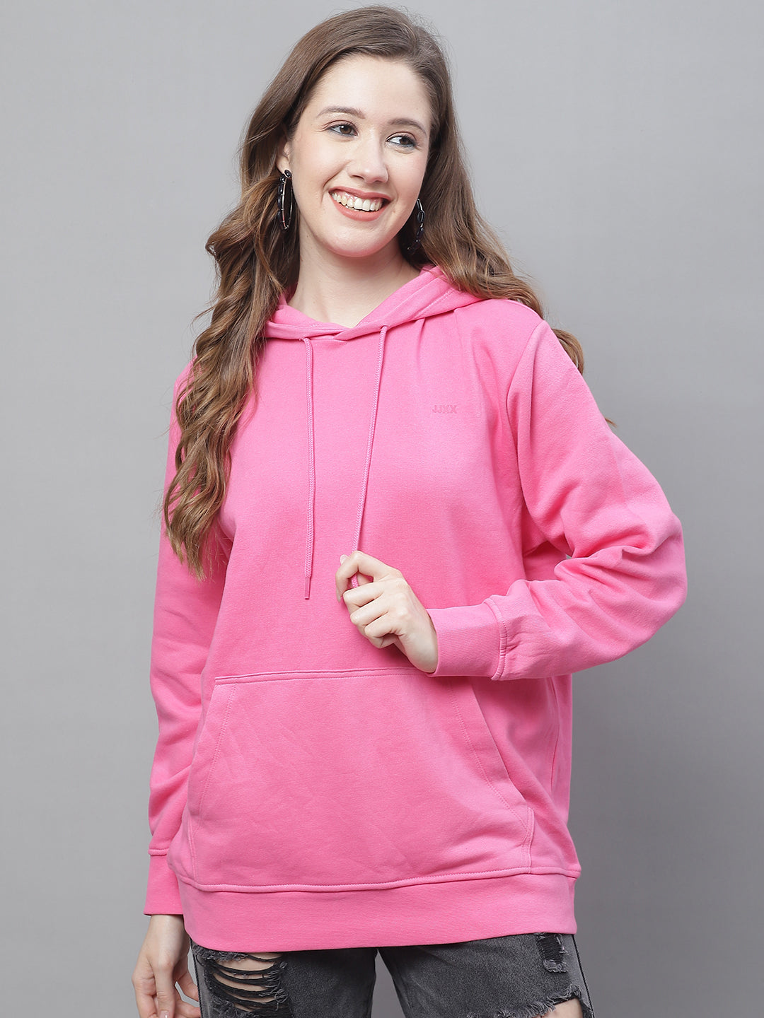 Cotton Hoodie with Kangaroo Pocket Pink Sweatshirt