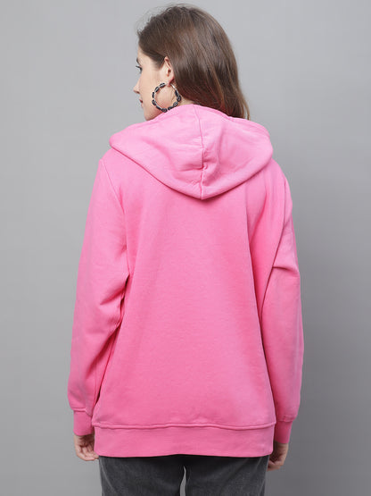 Cotton Hoodie with Kangaroo Pocket Pink Sweatshirt