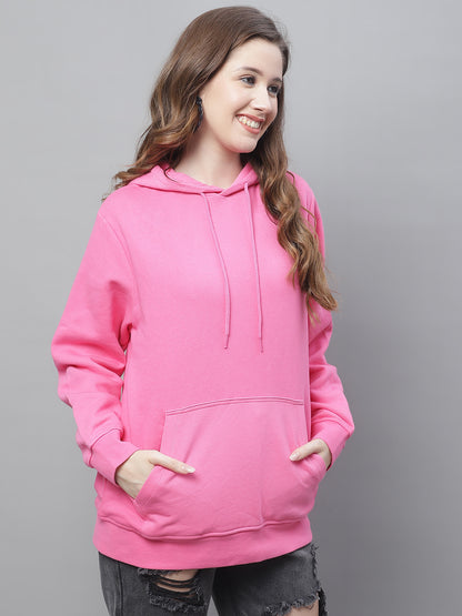 Cotton Hoodie with Kangaroo Pocket Pink Sweatshirt