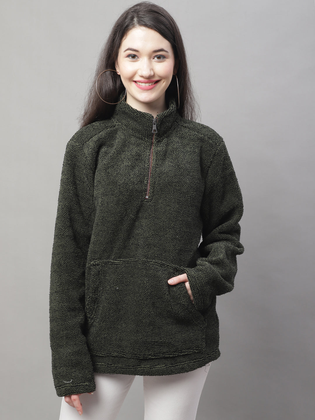 Crew Neck Full Sleeve Dark Green Sweatshirt