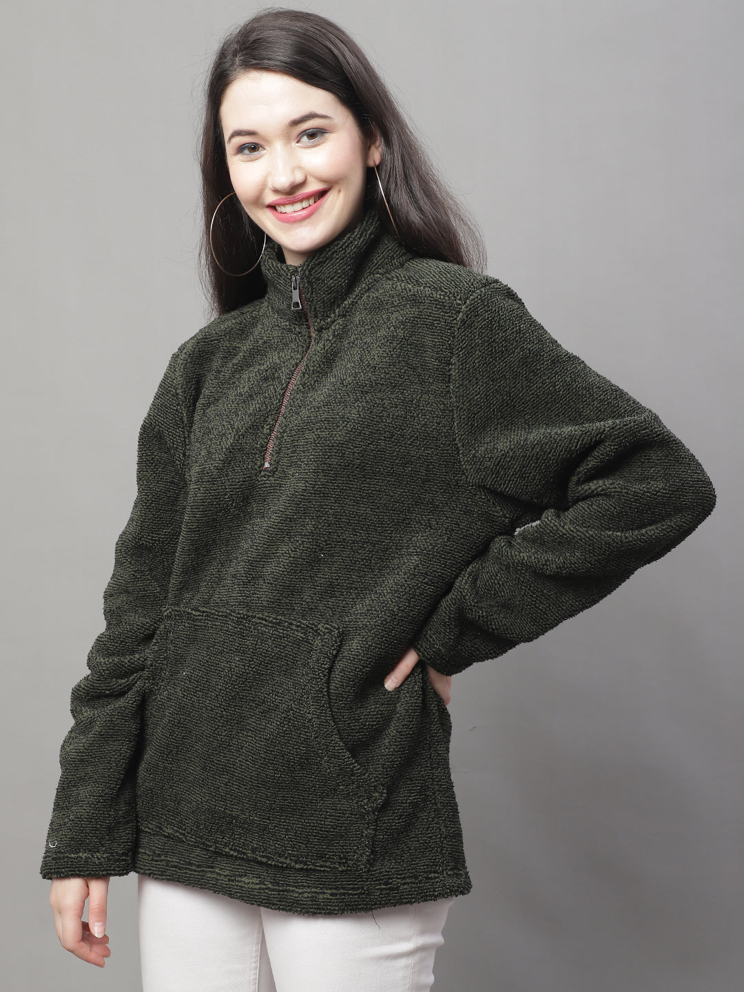 Crew Neck Full Sleeve Dark Green Sweatshirt