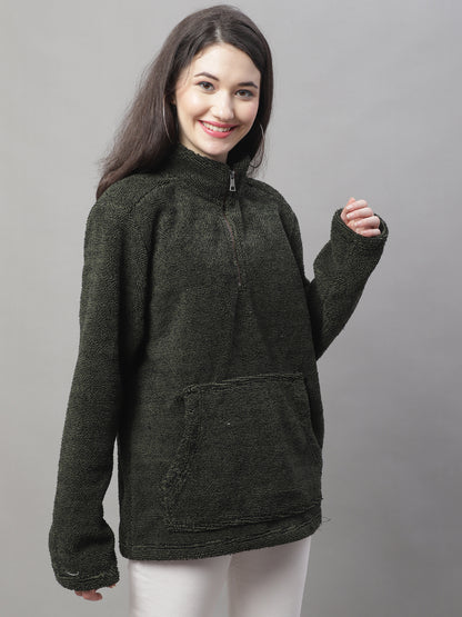 Crew Neck Full Sleeve Dark Green Sweatshirt