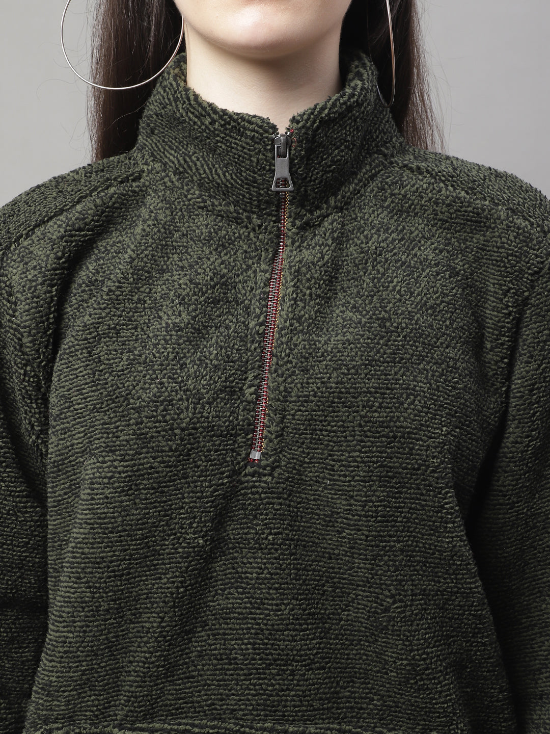 Crew Neck Full Sleeve Dark Green Sweatshirt