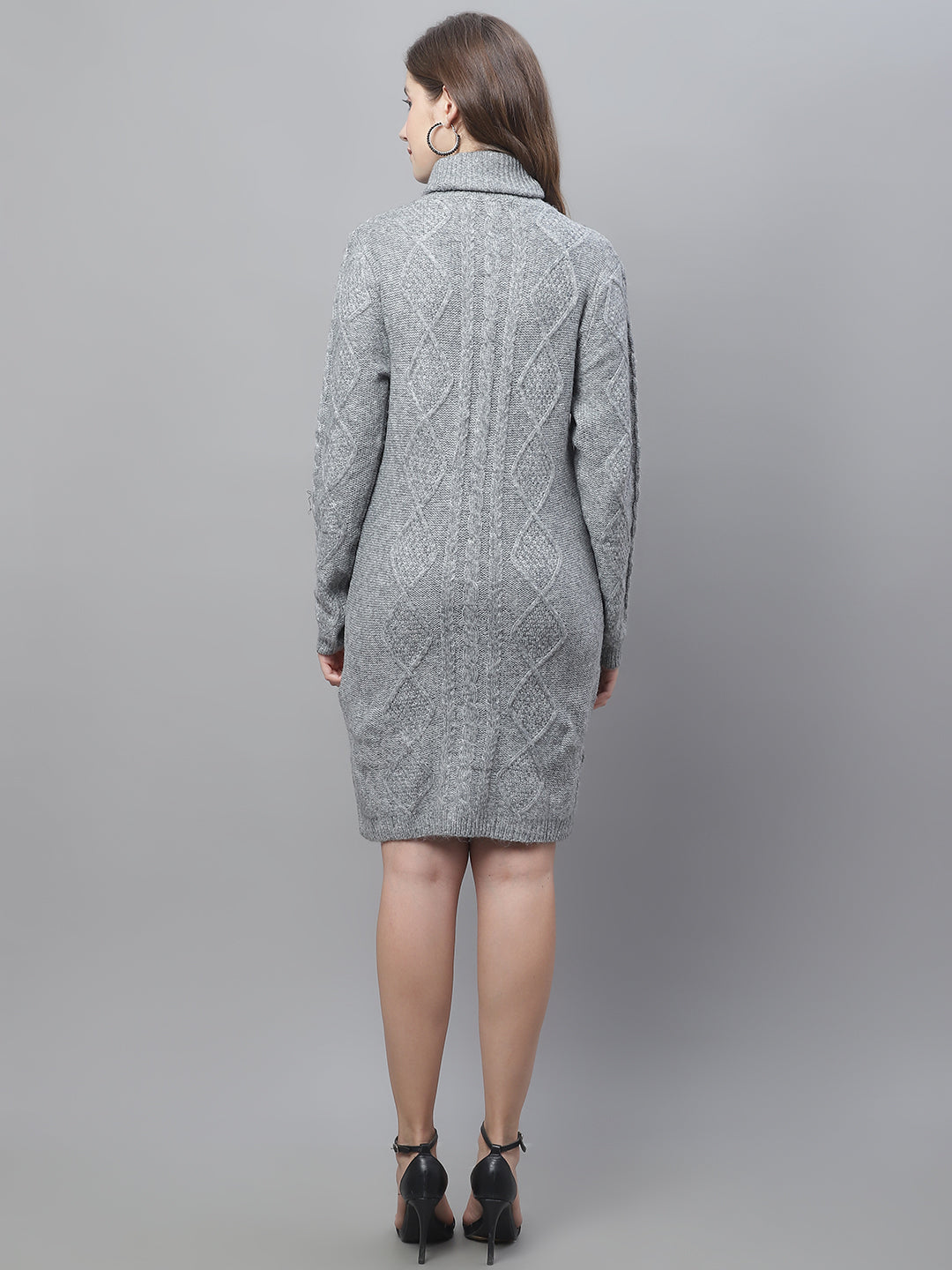 Acrylic Bodycon High Neck Cable Knit Grey Dress