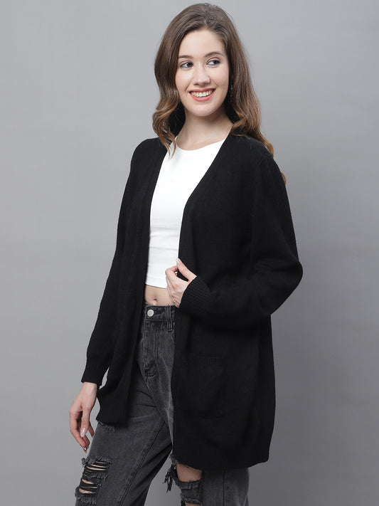 Viscose Full Sleeve Front Open Black Shrug