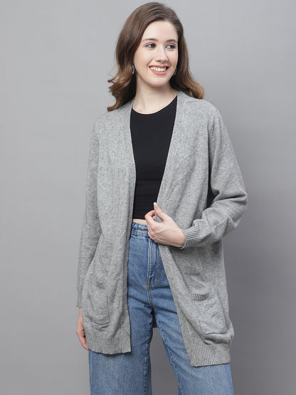 Viscose Full Sleeve Front Open Grey Shrug