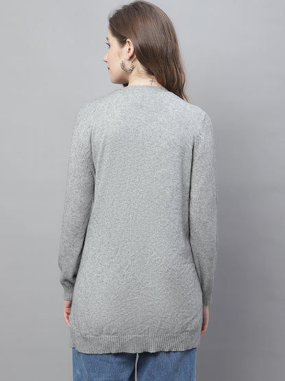 Viscose Full Sleeve Front Open Grey Shrug