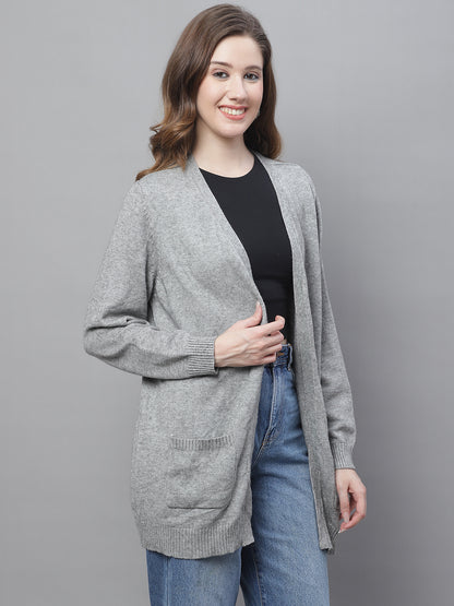 Viscose Full Sleeve Front Open Grey Shrug