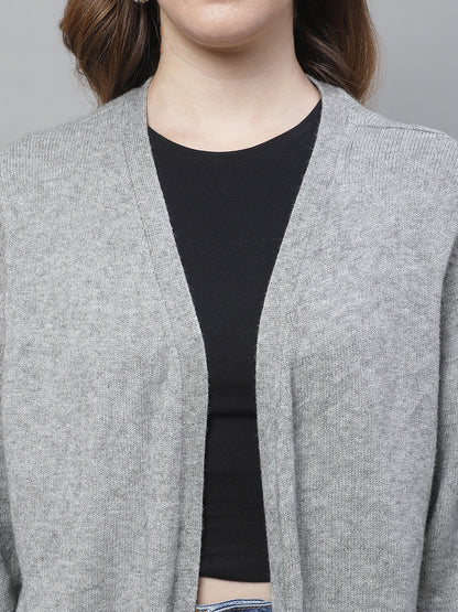 Viscose Full Sleeve Front Open Grey Shrug