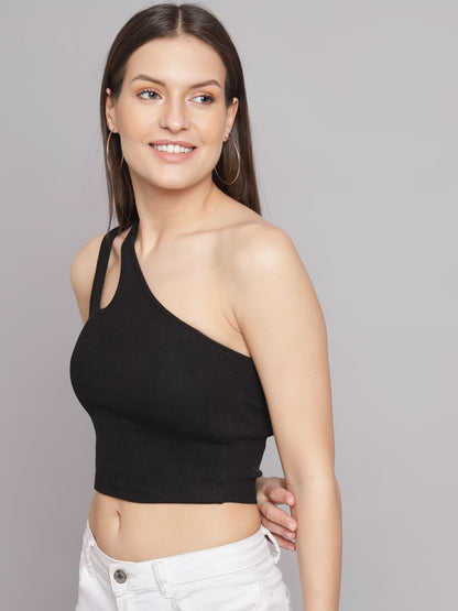 Acrylic One Side Shoulder Black Classic Top