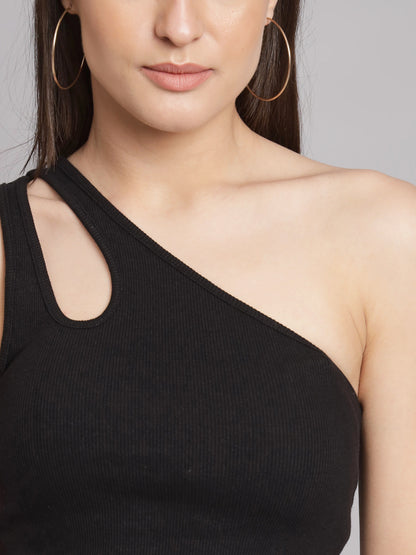 Acrylic One Side Shoulder Black Classic Top