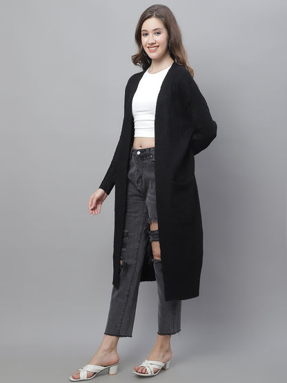 Polyester Full Sleeve Front Open Black Shrug