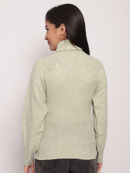 Acrylic High-Neck Full Sleeve Light Green Sweater