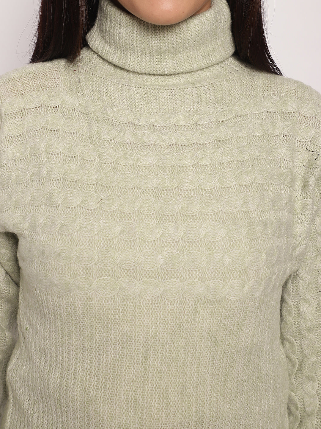 Acrylic High-Neck Full Sleeve Light Green Sweater