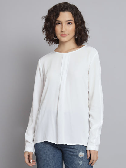 Viscose Full Sleeve Round Neck White Top