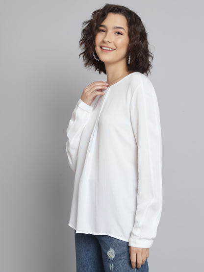 Viscose Full Sleeve Round Neck White Top