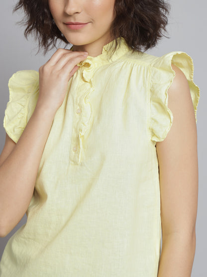 Sleeveless Mandarin Collar Lime Yellow Top