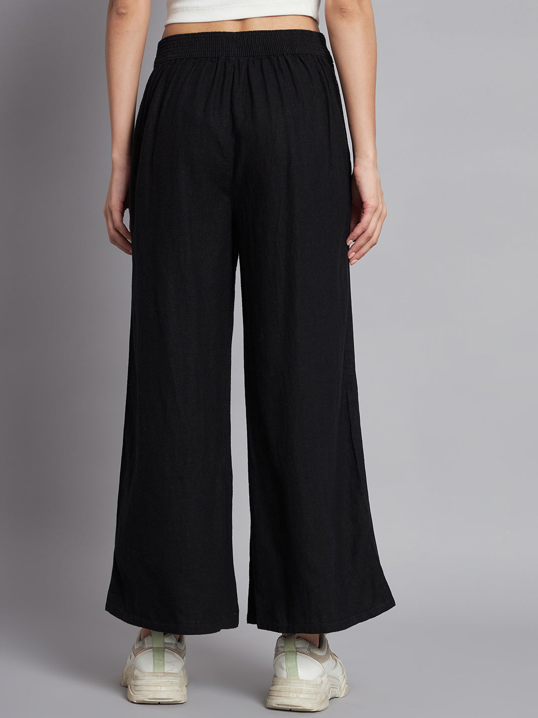 Flared fit Linen Solid Black wide-leg  Culottes