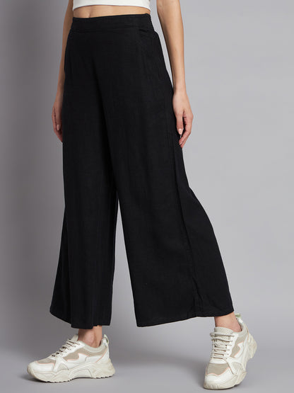 Flared fit Linen Solid Black wide-leg  Culottes