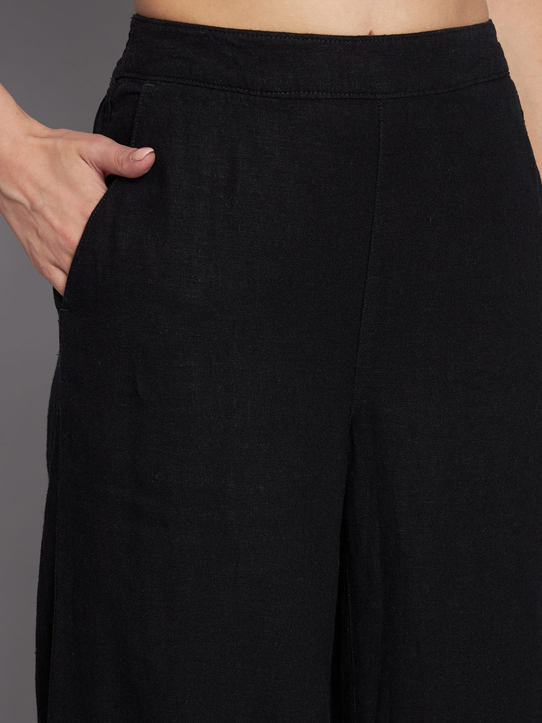 Flared fit Linen Solid Black wide-leg  Culottes