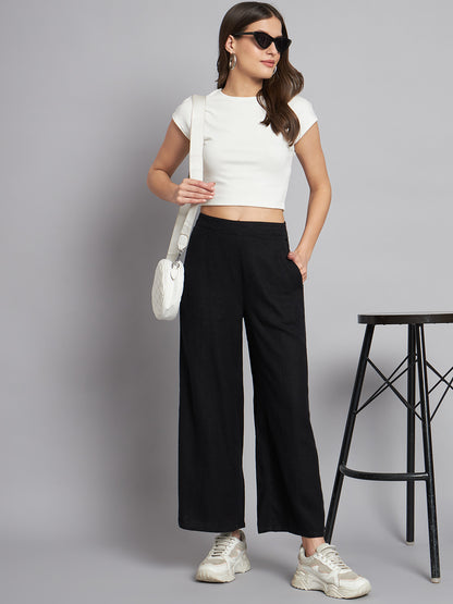 Flared fit Linen Solid Black wide-leg  Culottes