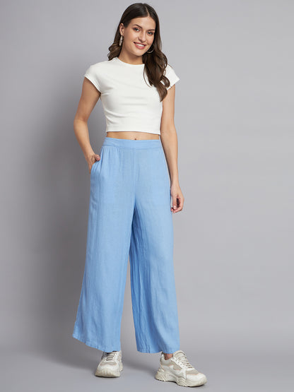 Flared fit Linen Solid Blue wide-leg  Culottes