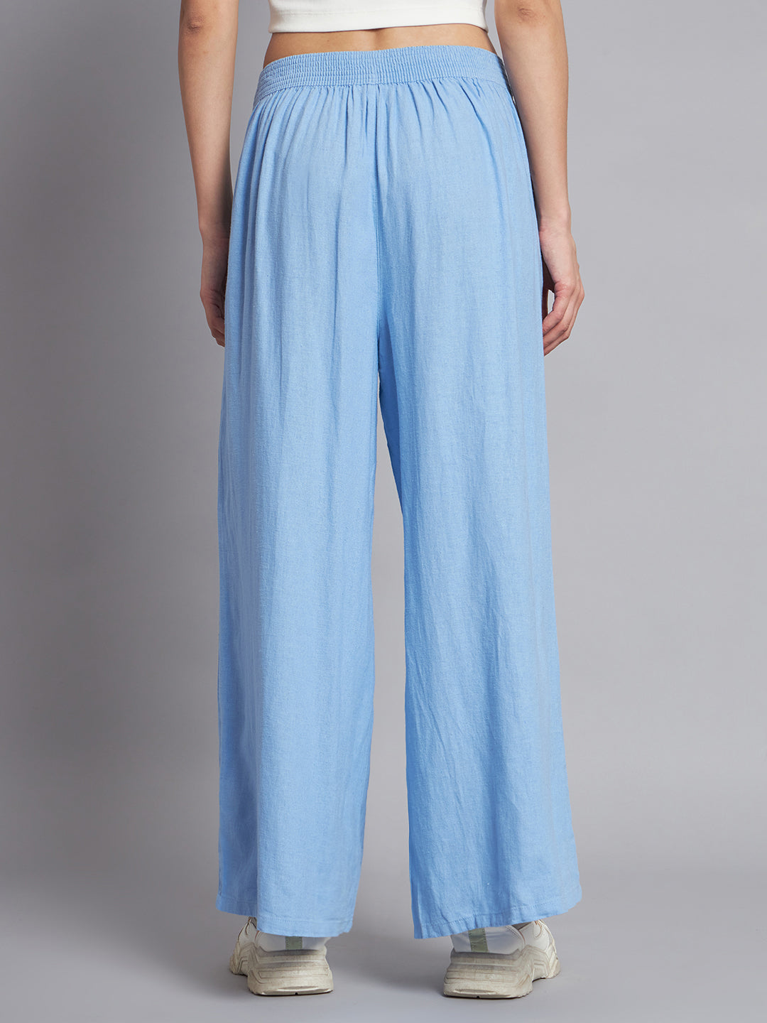 Flared fit Linen Solid Blue wide-leg  Culottes