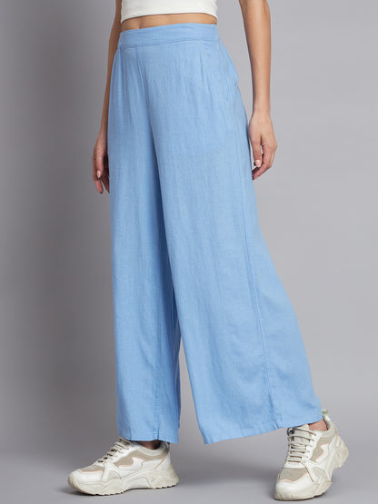 Flared fit Linen Solid Blue wide-leg  Culottes