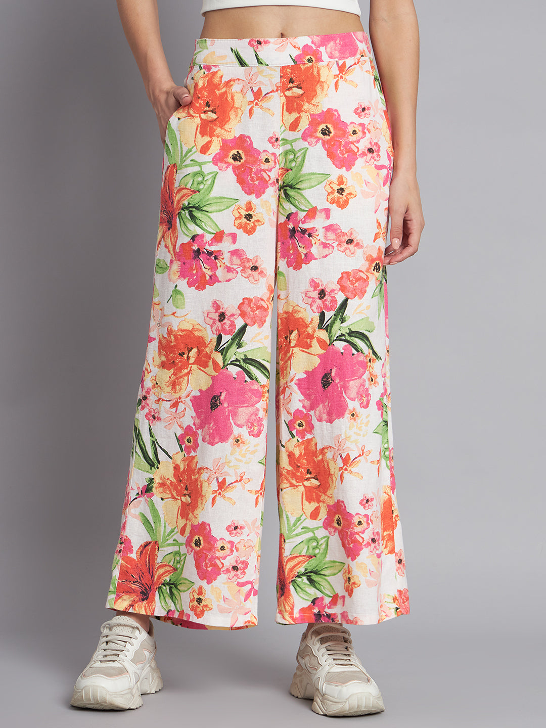 Flared fit Linen Solid Multicolor wide-leg  Culottes