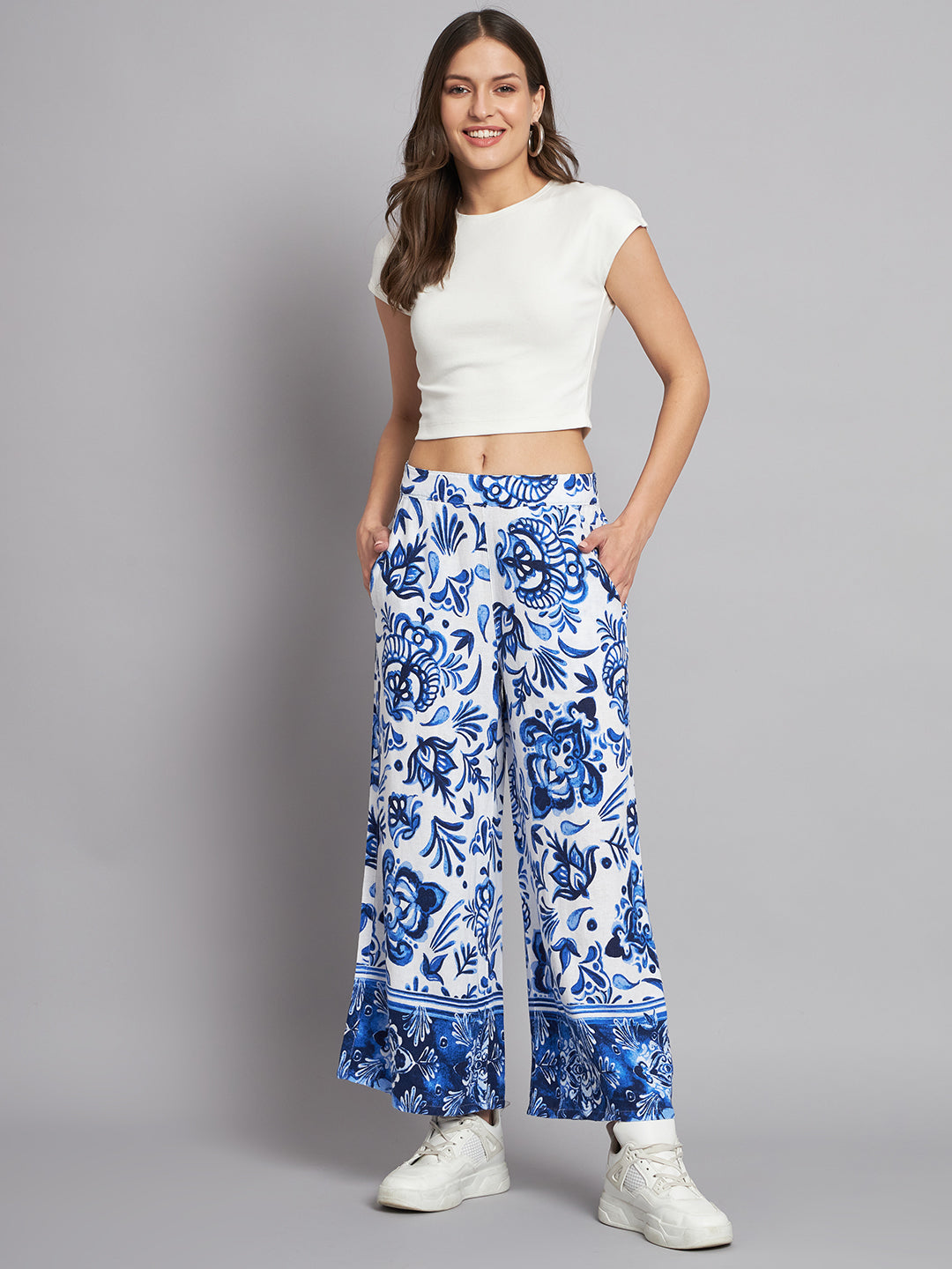 Flared fit Linen Solid Sky Blue wide-leg  Culottes