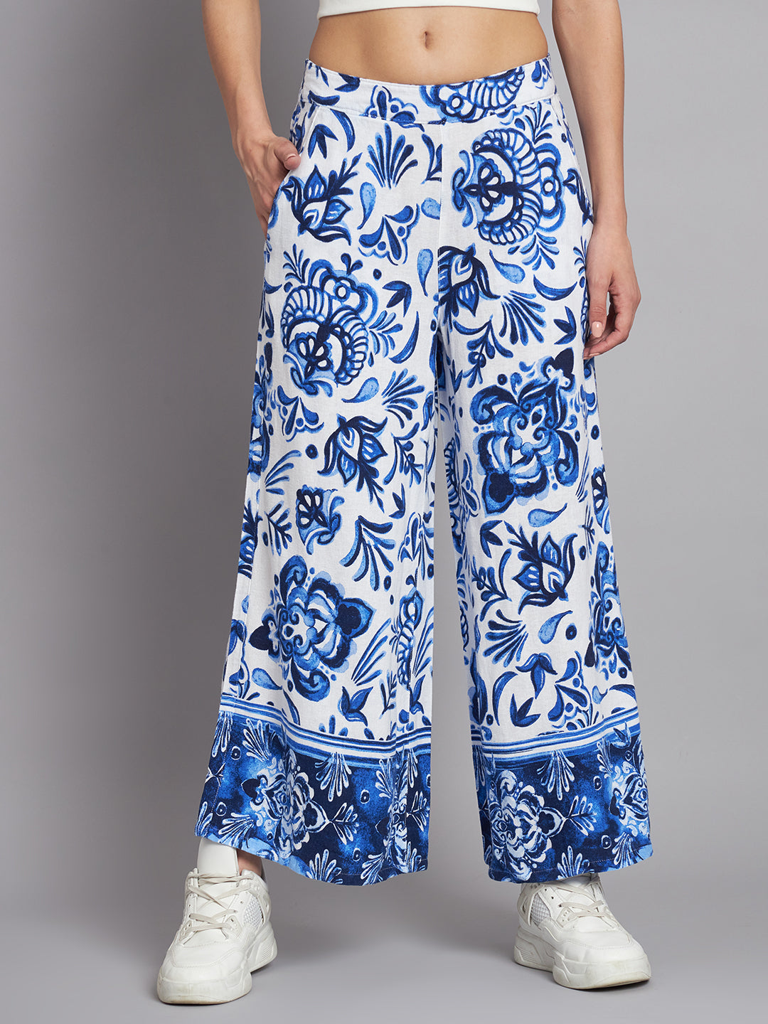 Flared fit Linen Solid Sky Blue wide-leg  Culottes