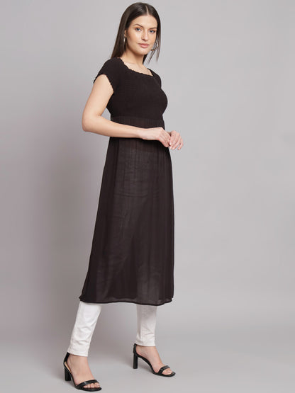 Viscose Half Sleeve Square Neck black Kurti Top