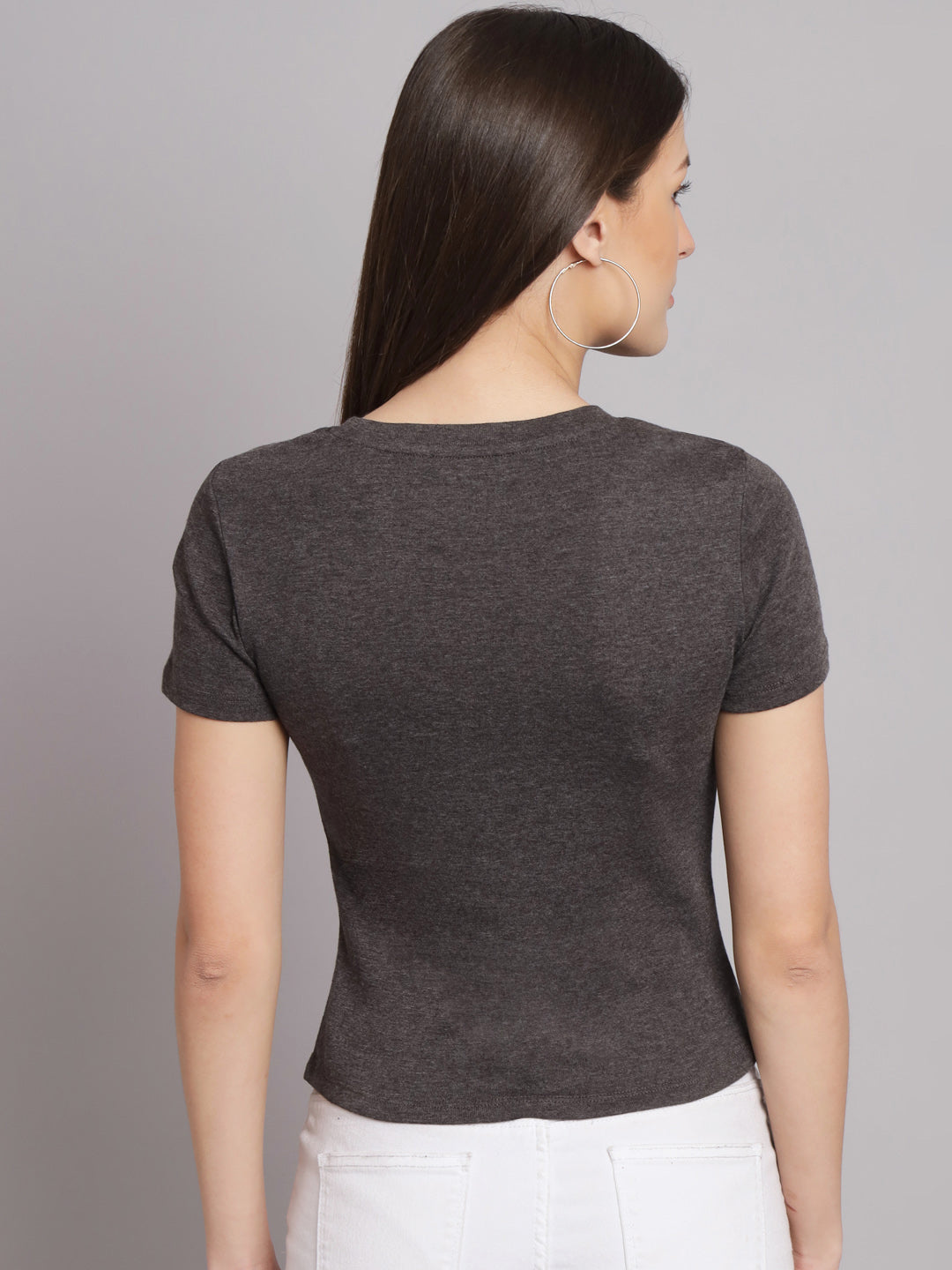 Half Sleeve Round Neck Dark Grey T-Shirt Top