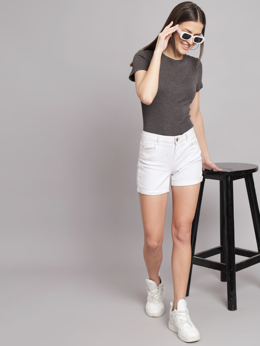 Half Sleeve Round Neck Dark Grey T-Shirt Top