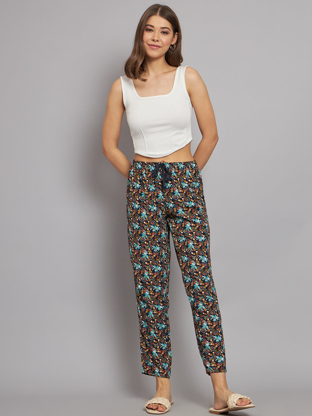 Regular Fit Polyester Printed Elastic waistband Multicolor Trouser