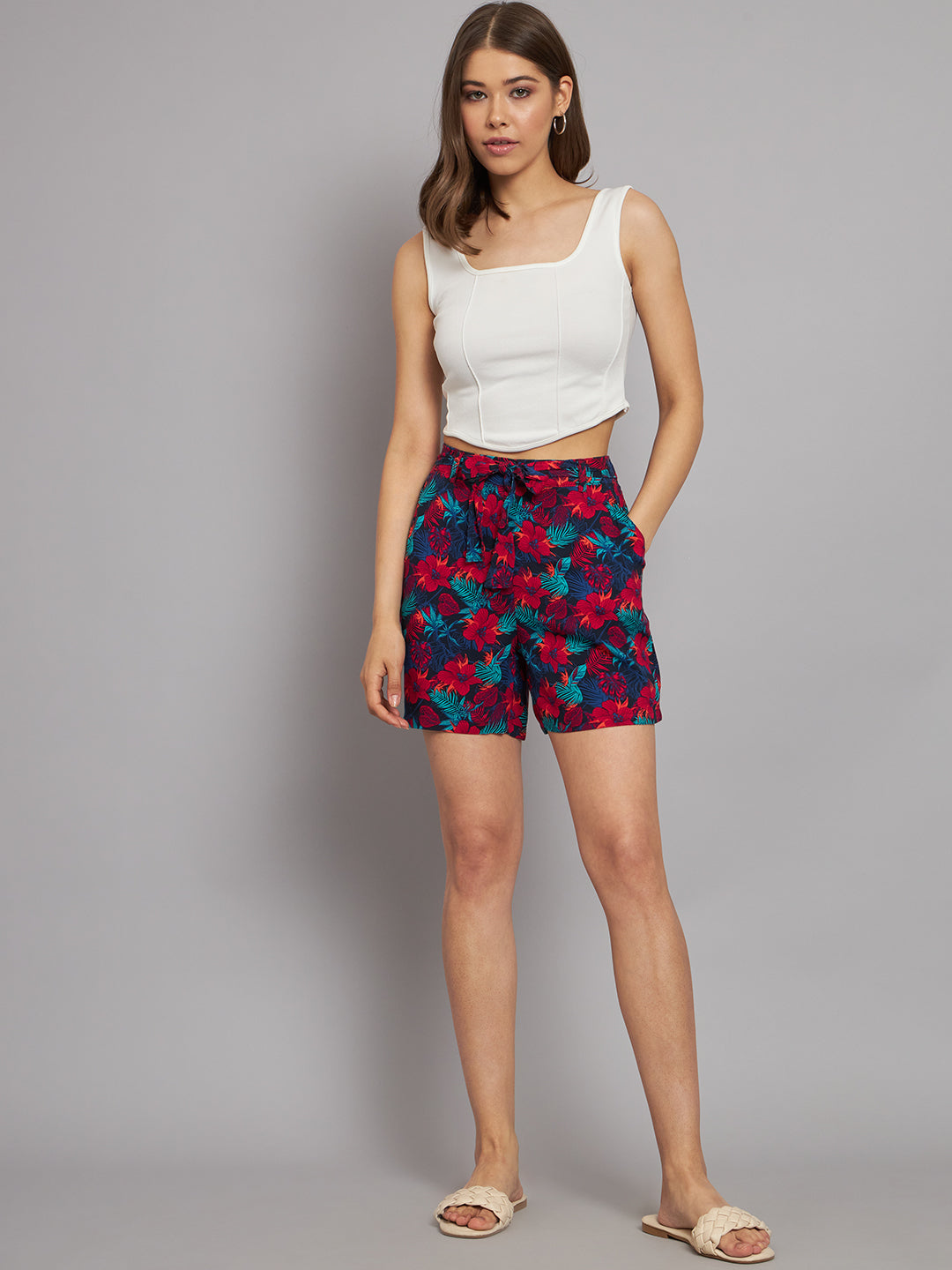 Viscose Flower Print MultiColor Summer Short