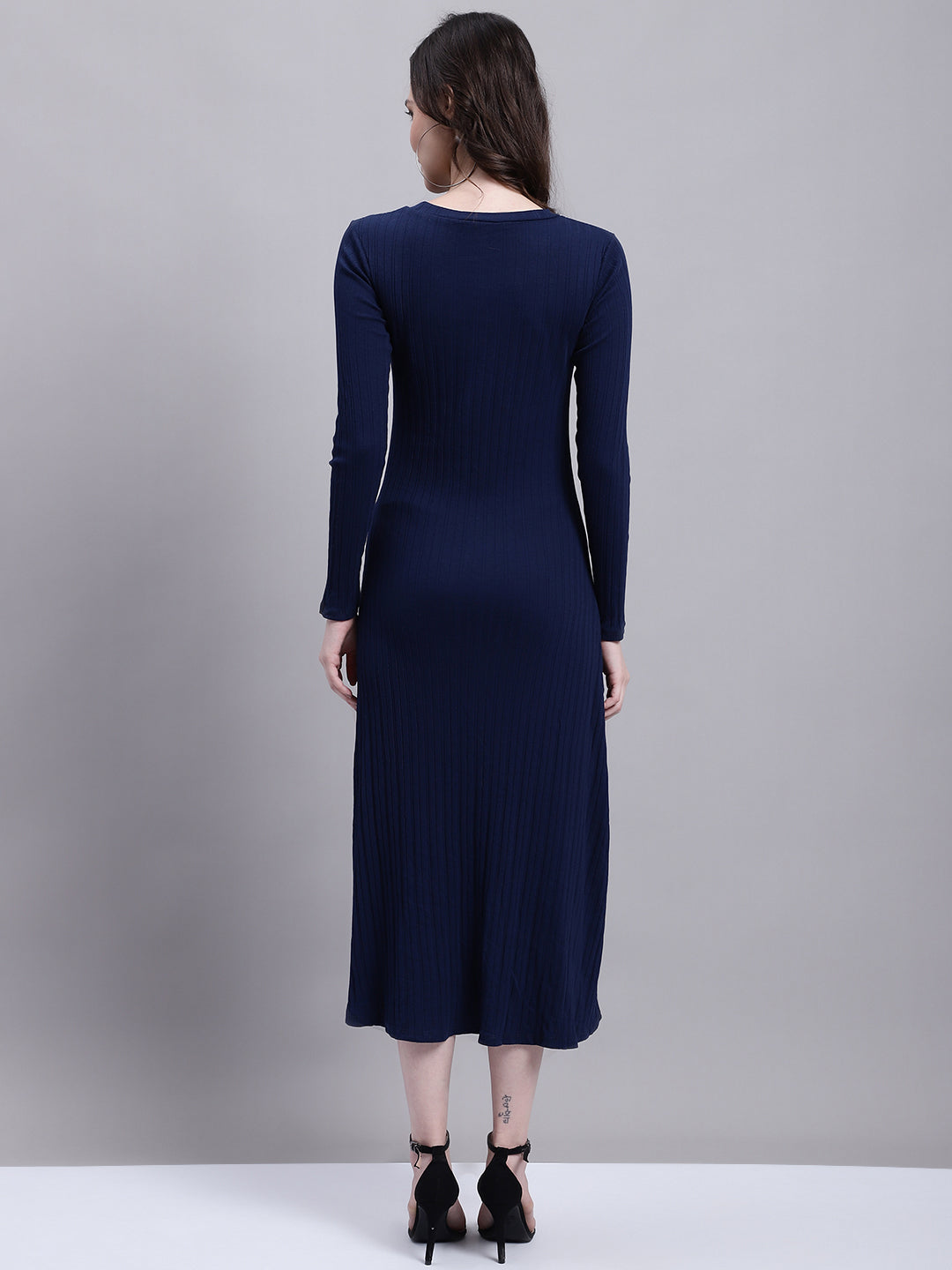 Acrylic Bodycon Ribbed Dark Blue Dress