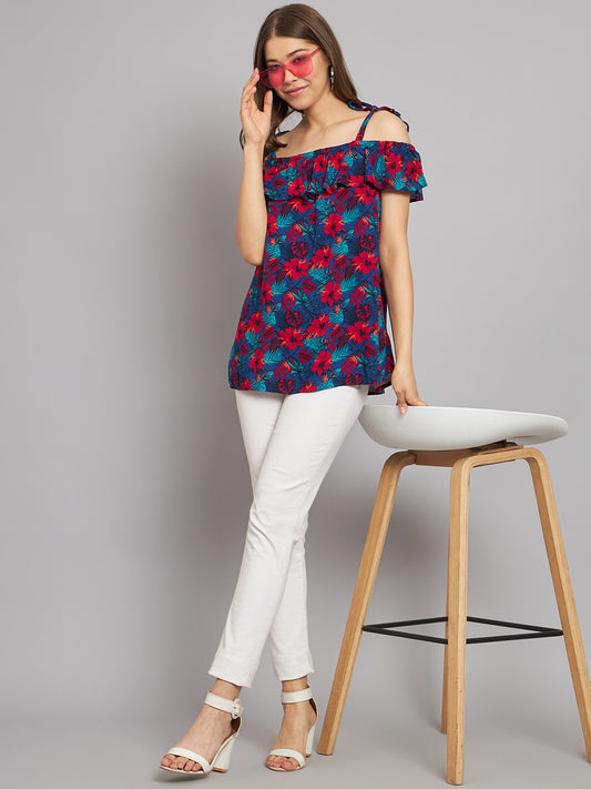 Viscose Open-Shoulder Printed Multicolor Top