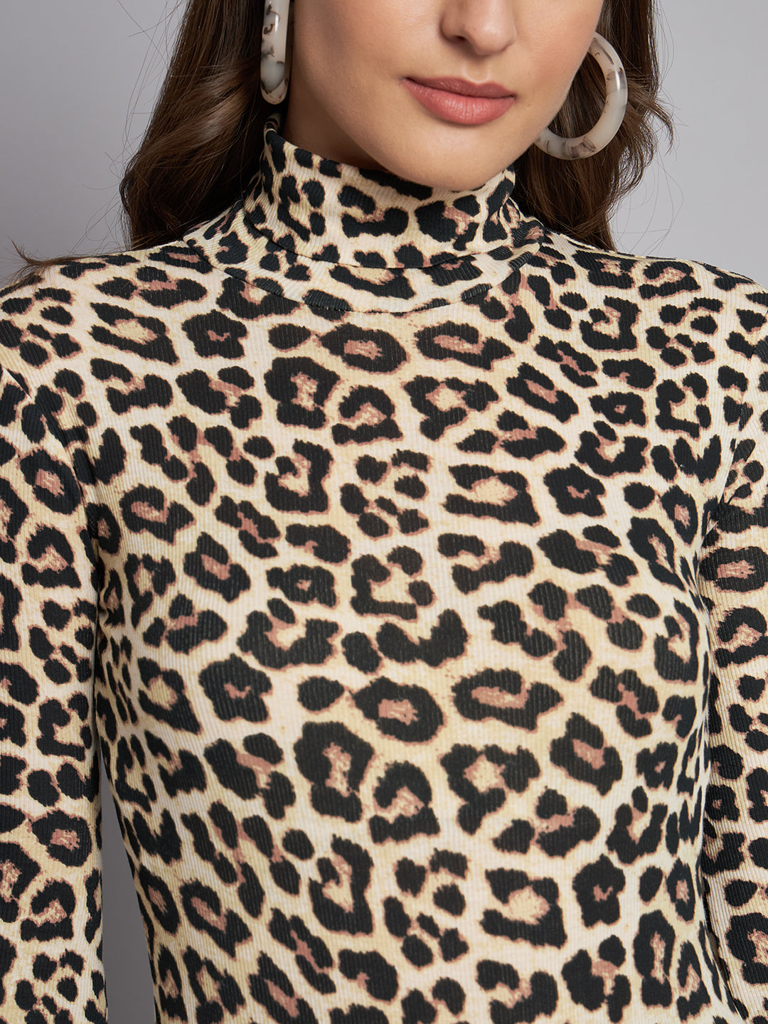 Polyester Animal Print Mock Neck Bodysuit