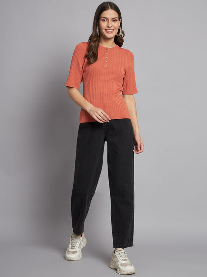 Ribbed Top with button closure Top