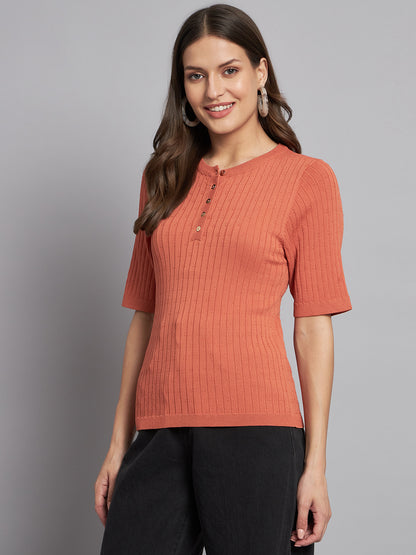 Ribbed Top with button closure Top