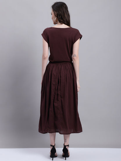 Cotton A-line Short Sleeve Brown Dress