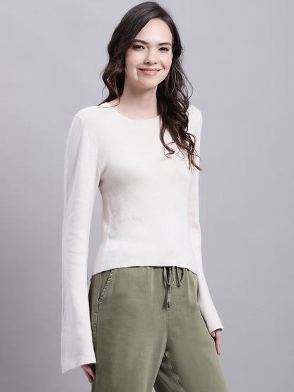 Round Neck Beige Top