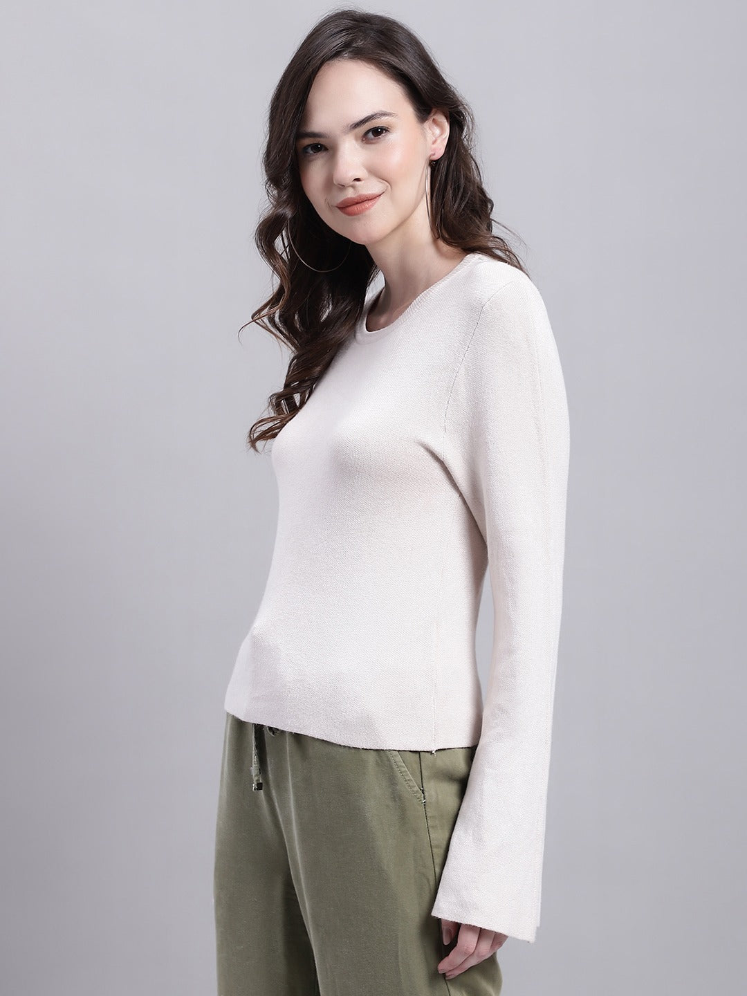 Round Neck Beige Top